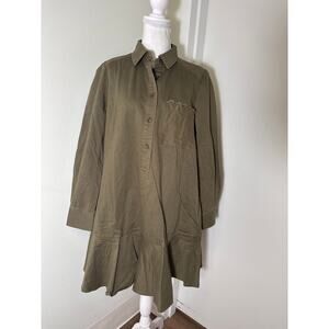 NWT Tuckernuck Army Green Long Sleeve Collared Cotton Mini Dress Sz L